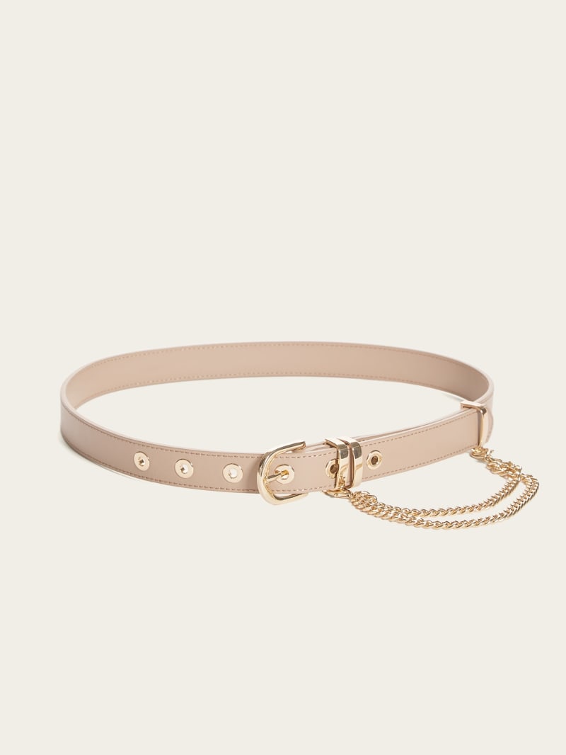 Guess Leather and Chain Belt - White Guess Leather and Chain Belt - White