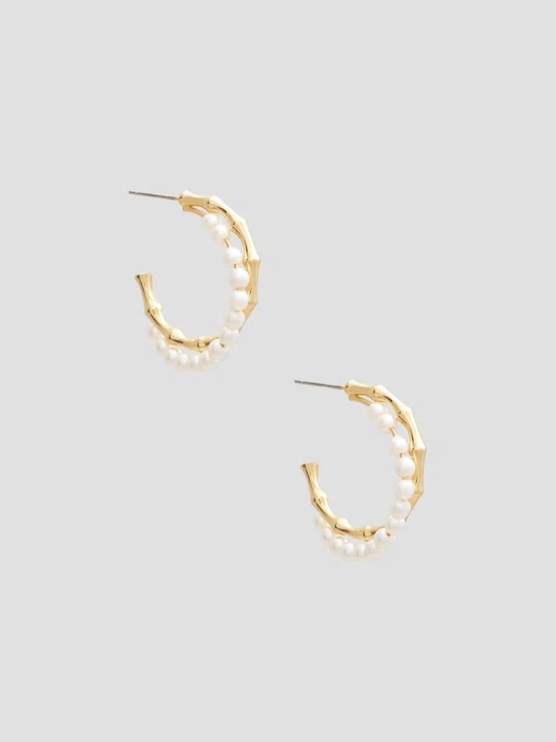Guess 14K Gold-Tone and Pearl Hoop Earrings - Gold Guess 14K Gold-Tone and Pearl Hoop Earrings - Gold