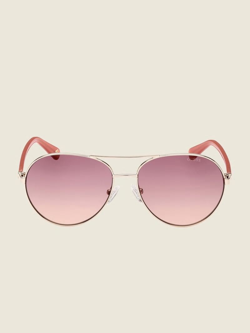 Guess Gold-Tone Aviator Sunglasses - Gold W/ Pink Guess Gold-Tone Aviator Sunglasses - Gold W/ Pink