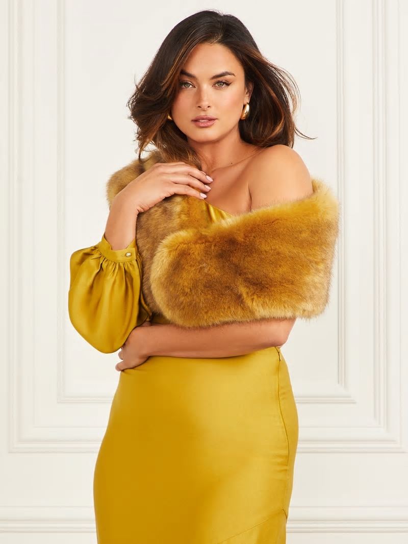 Guess Lucylle Faux-Fur Shawl Scarf - Cider Gold Multi Guess Lucylle Faux-Fur Shawl Scarf - Cider Gold Multi