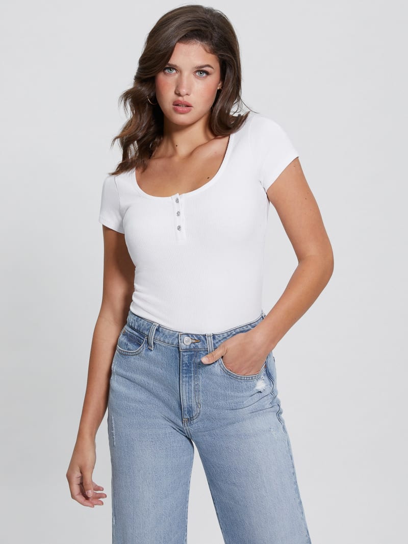 Guess Eco Karlee Henley Tee - Pure White Guess Eco Karlee Henley Tee - Pure White