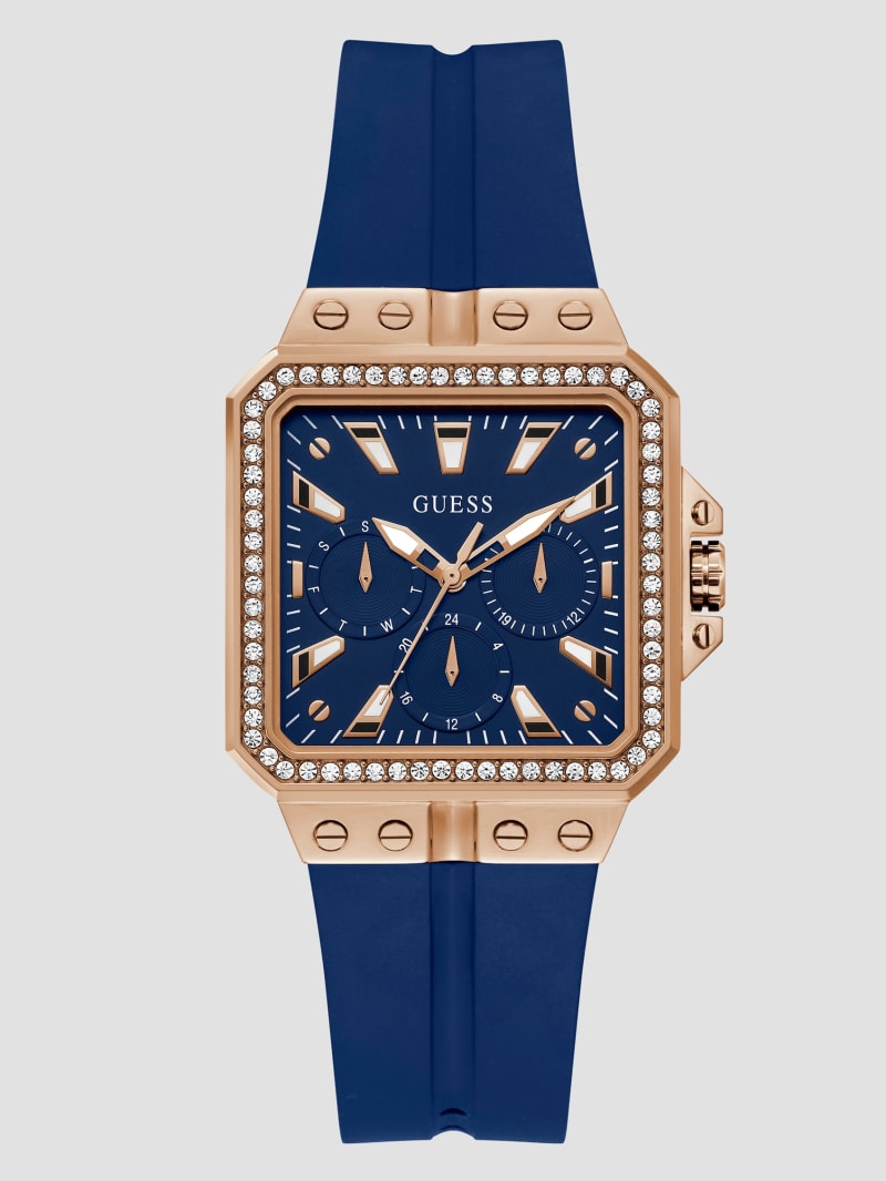 Guess Gold-Tone and Blue Silicone Multifunction Watch - Rose Gold Guess Gold-Tone and Blue Silicone Multifunction Watch - Rose Gold