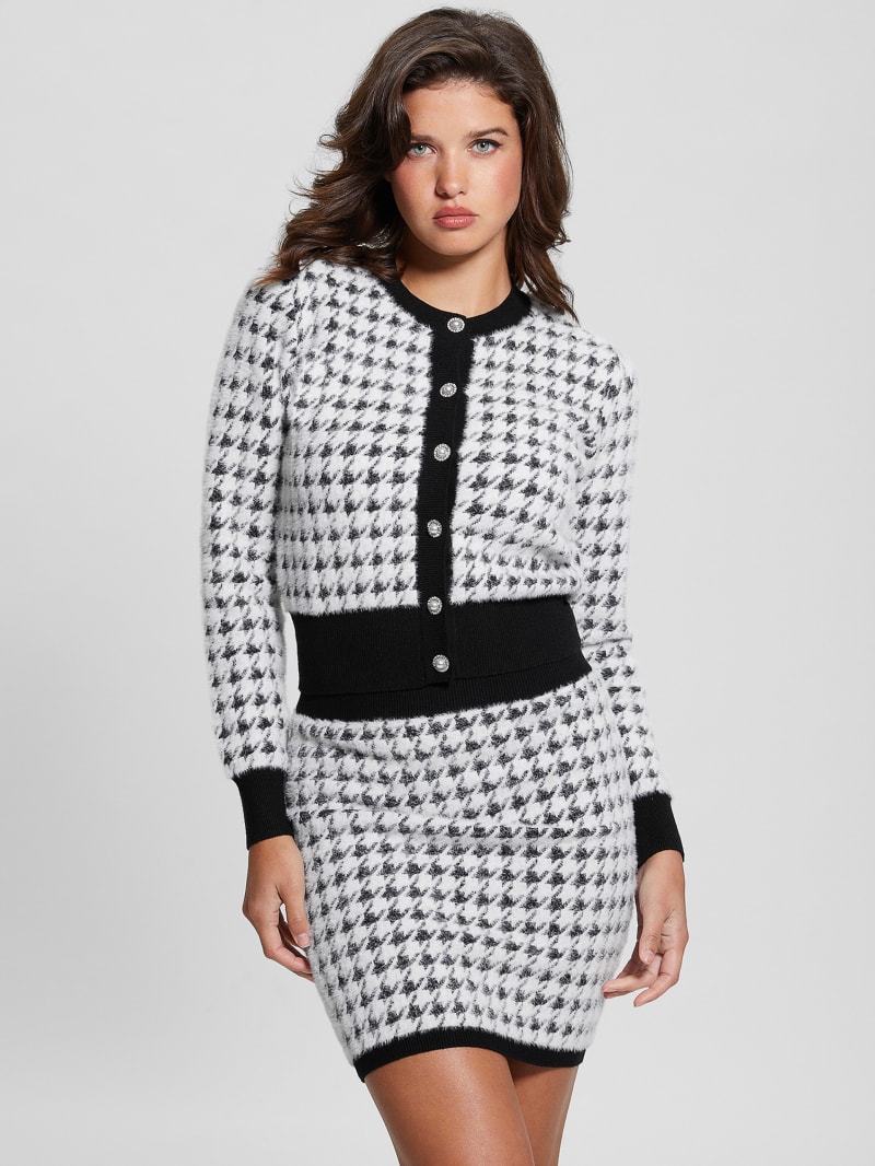 Guess Violet Wool-Blend Cardigan Sweater - Black/White Pied De Poule Guess Violet Wool-Blend Cardigan Sweater - Black/White Pied De Poule