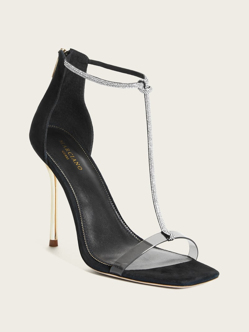 Guess Olivia Embellished Heeled Sandal - Black Snakeskin Guess Olivia Embellished Heeled Sandal - Black Snakeskin