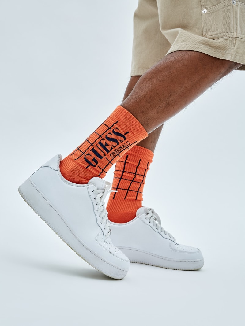 Guess GUESS Originals Grid Crew Socks - Orange Spritz Multi Guess GUESS Originals Grid Crew Socks - Orange Spritz Multi