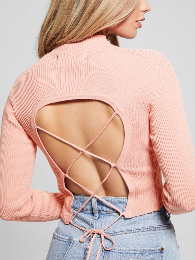 Guess Eco Marie Open-Back Sweater Top - Smooth Pink Guess Eco Marie Open-Back Sweater Top - Smooth Pink