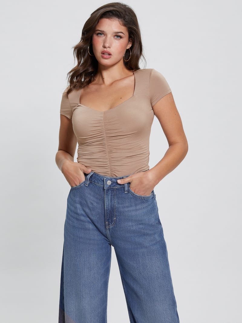 Guess Eco Rayla Ruched Top - Silk Taupe Guess Eco Rayla Ruched Top - Silk Taupe