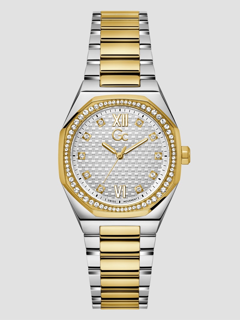 Guess Gc Gold and Silver-Tone Crystal Analog Watch - Gold Guess Gc Gold and Silver-Tone Crystal Analog Watch - Gold