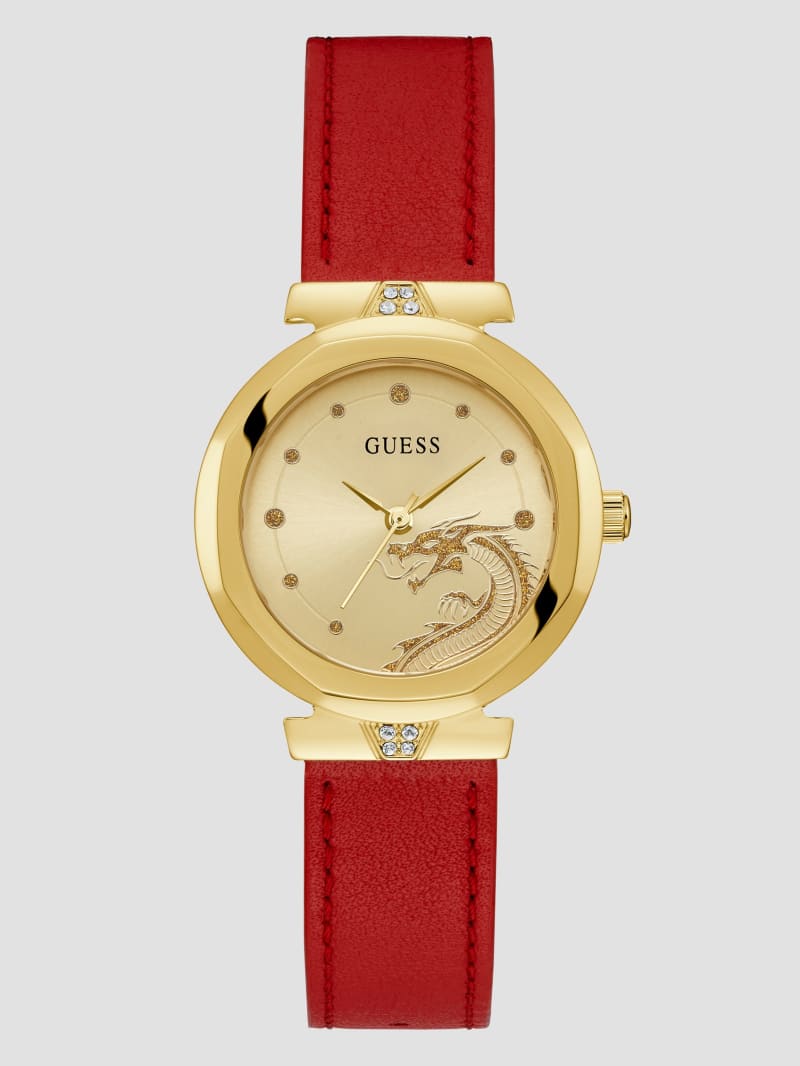 Guess Two-Tone Leather Analog Watch - Red Guess Two-Tone Leather Analog Watch - Red