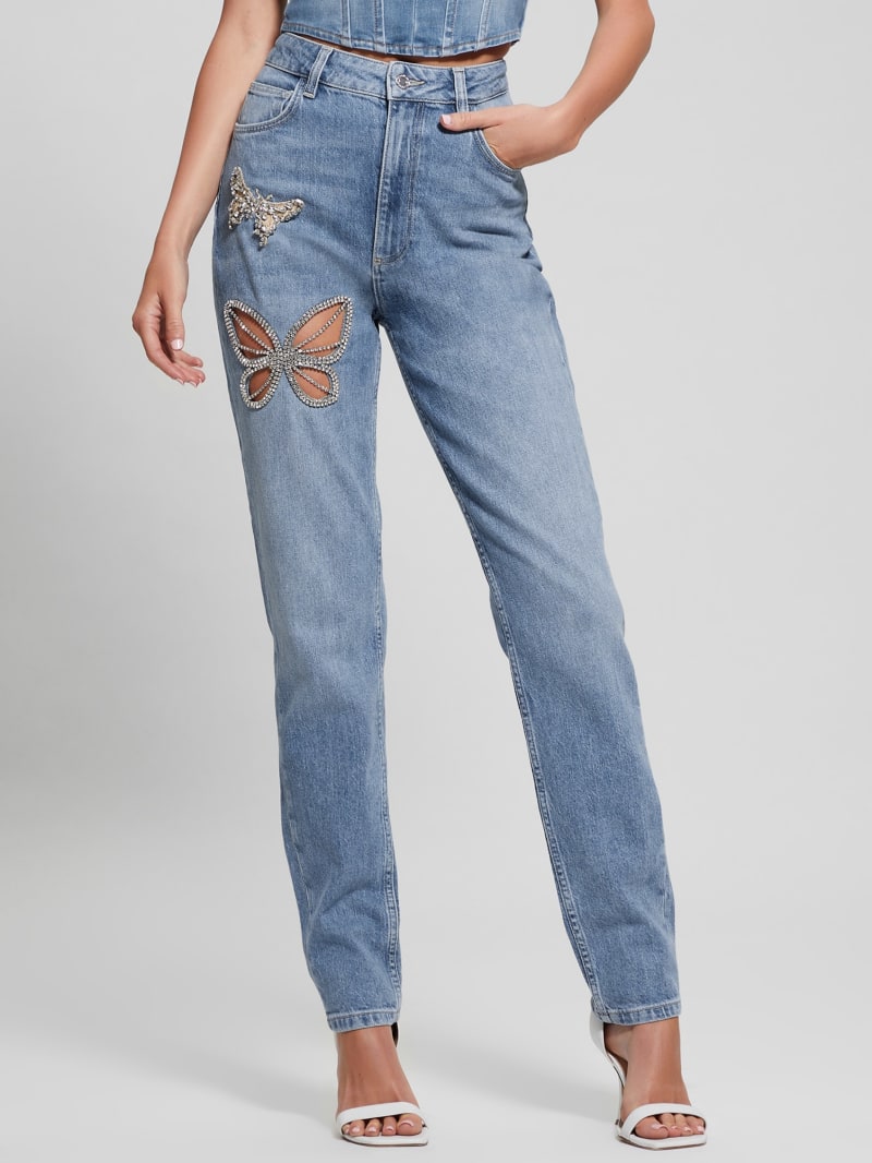 Guess Rhinestone Butterfly High-Rise Mom Jeans - Oneroa Guess Rhinestone Butterfly High-Rise Mom Jeans - Oneroa