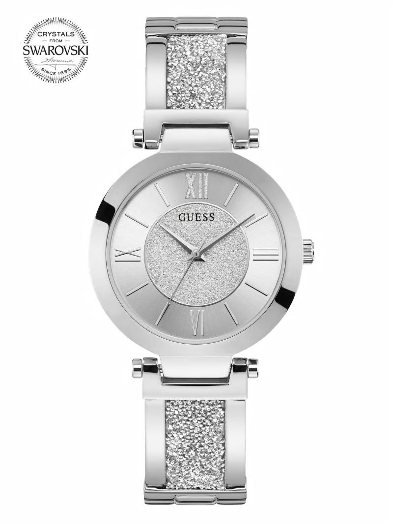 Guess Silver-Tone Crystal Bangle Analog Watch - Silver Guess Silver-Tone Crystal Bangle Analog Watch - Silver