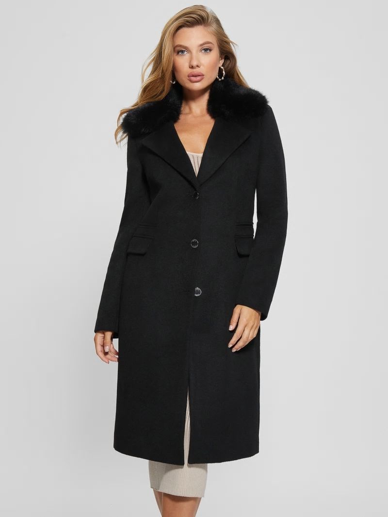 Guess Eco Laurence Faux-Fur Midi Coat - Black Guess Eco Laurence Faux-Fur Midi Coat - Black