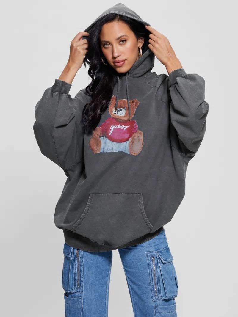 Guess Washed Oversize Hoodie - Jet Black Multi Guess Washed Oversize Hoodie - Jet Black Multi