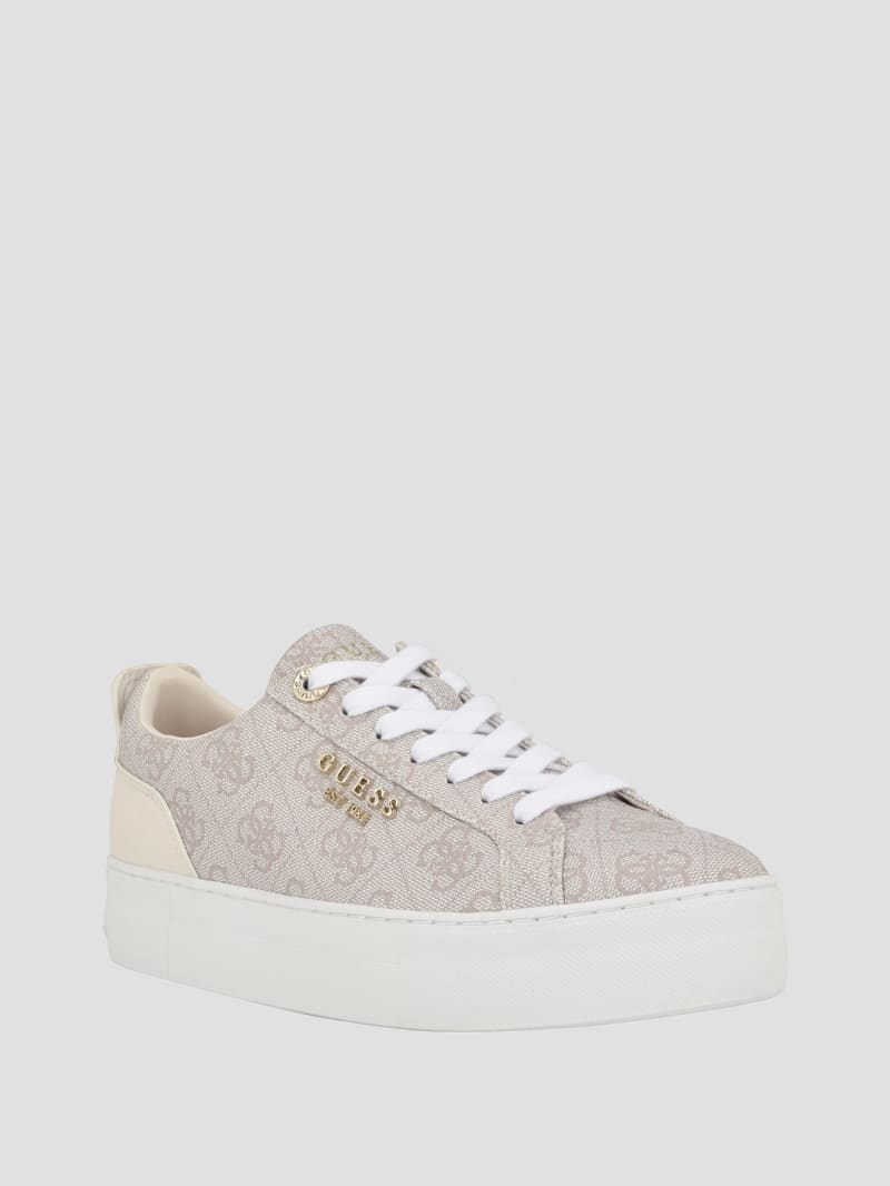 Guess Logo Print Low-Top Sneakers - Ivory 150 Guess Logo Print Low-Top Sneakers - Ivory 150