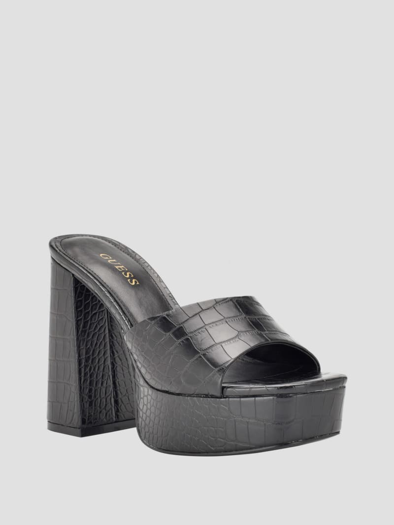 Guess Jadah Crocodile-Embossed Platform Heels - Black 002 Guess Jadah Crocodile-Embossed Platform Heels - Black 002