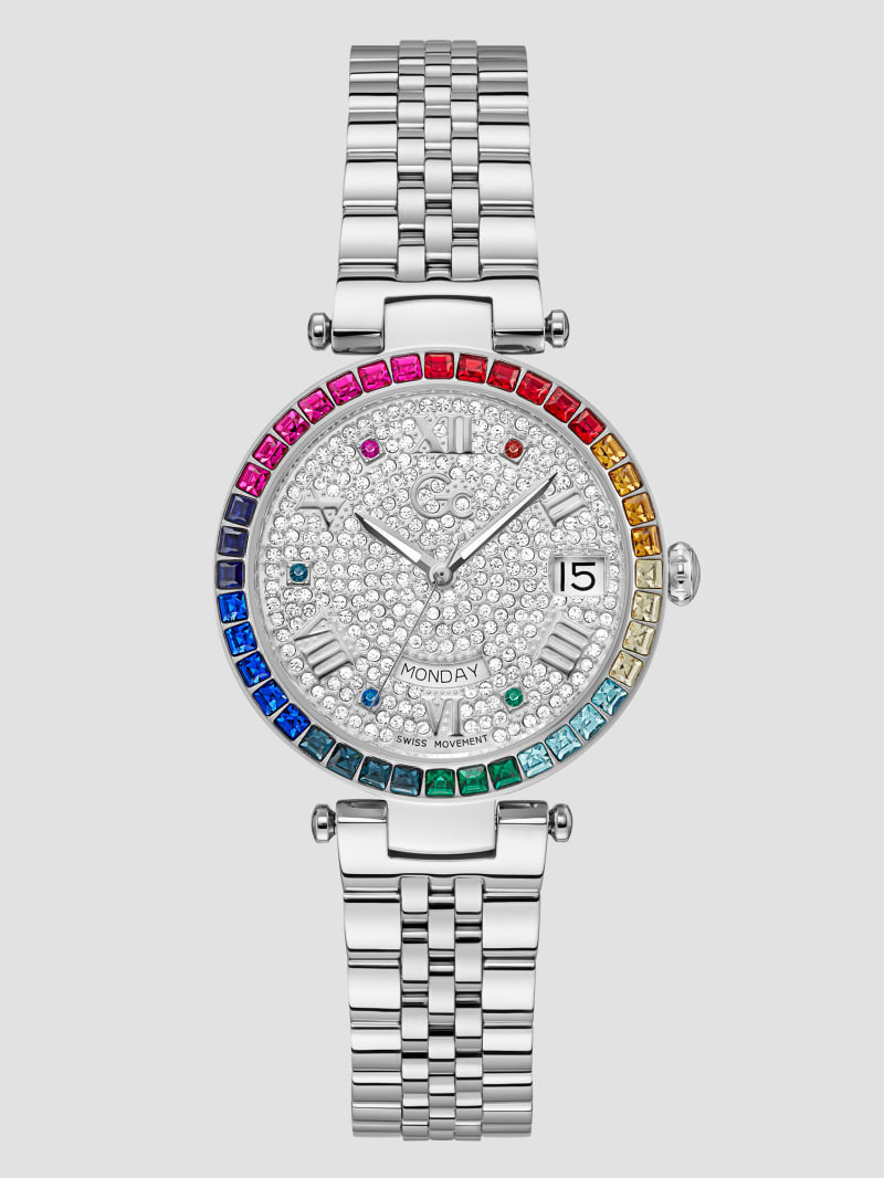 Guess Gc Silver-Tone and Rainbow Crystal Analog Watch - Silver Guess Gc Silver-Tone and Rainbow Crystal Analog Watch - Silver