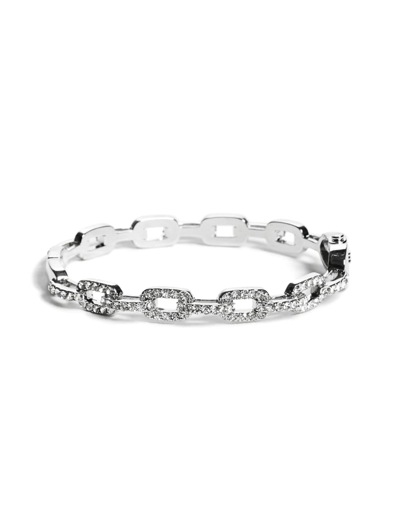 Guess Rhinestone Chain-Link Bangle Bracelet - Silver Guess Rhinestone Chain-Link Bangle Bracelet - Silver