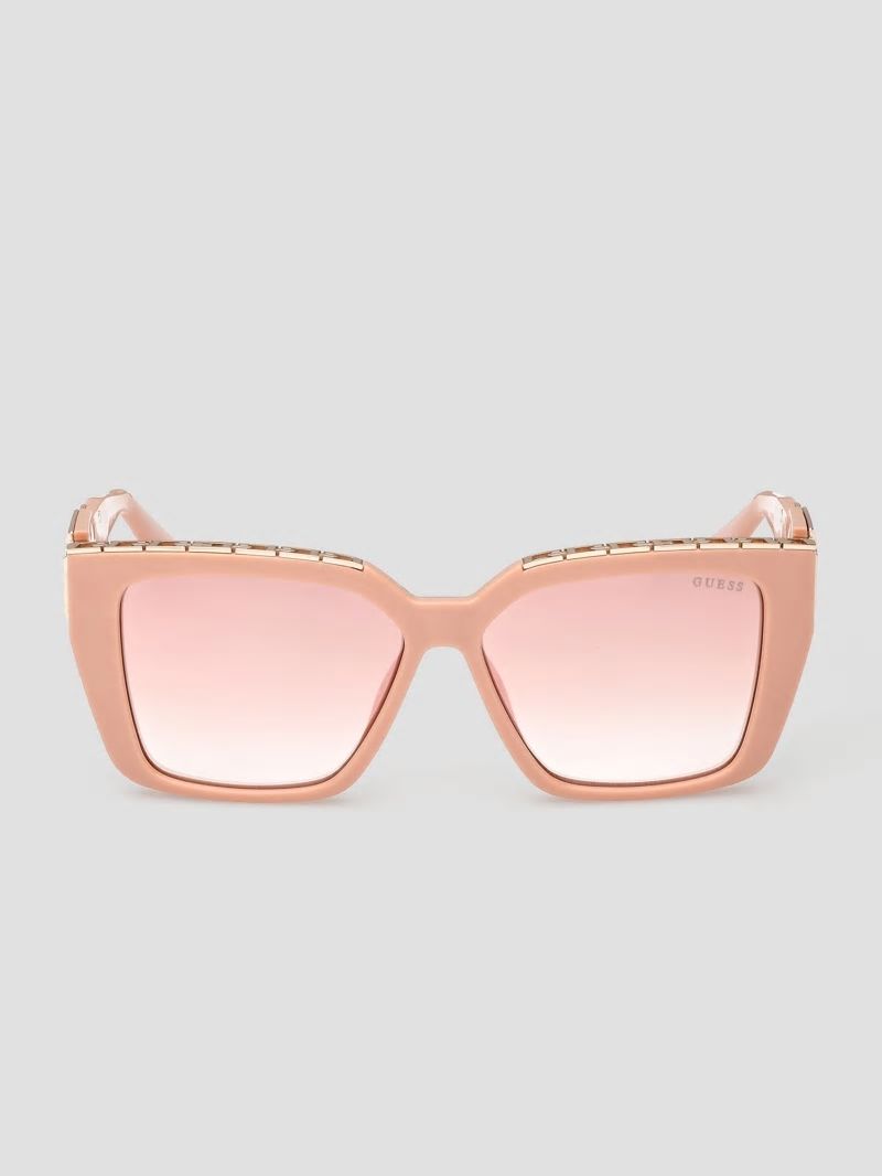 Guess Oversized Square G Chain Sunglasses - Shiny Pink / Bordeaux Mir Guess Oversized Square G Chain Sunglasses - Shiny Pink / Bordeaux Mir