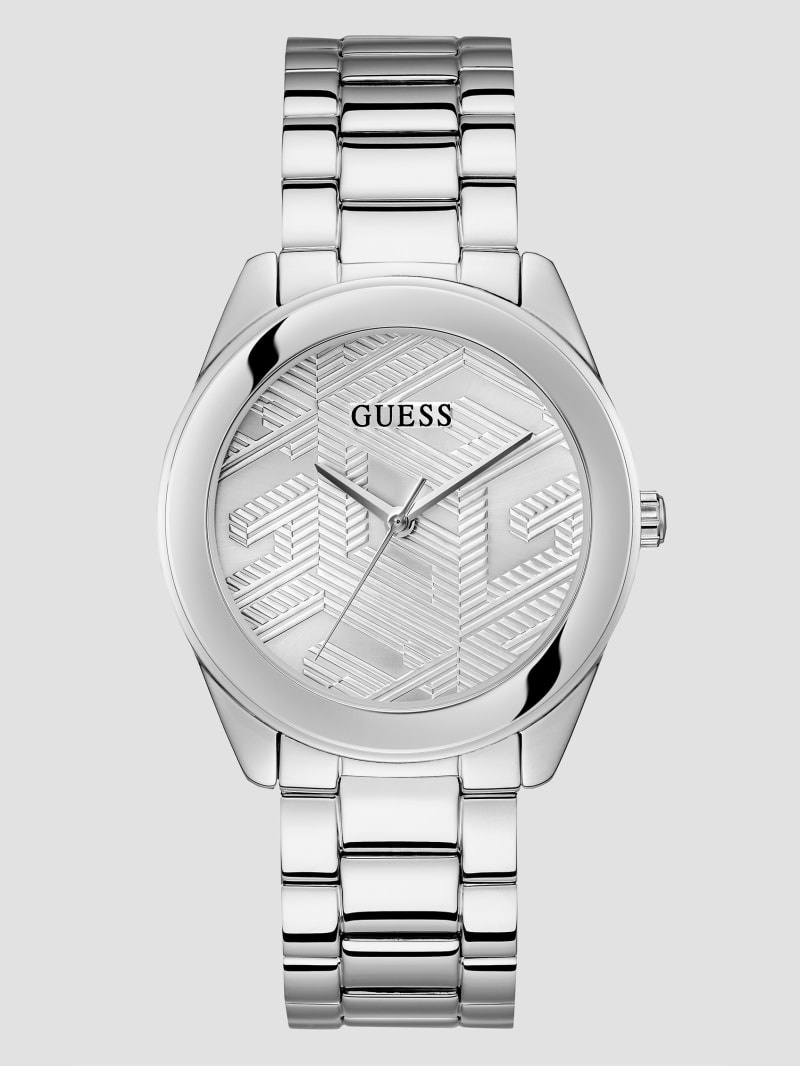 Guess Silver-Tone Textured G-Cube Analog Watch - Silver Guess Silver-Tone Textured G-Cube Analog Watch - Silver