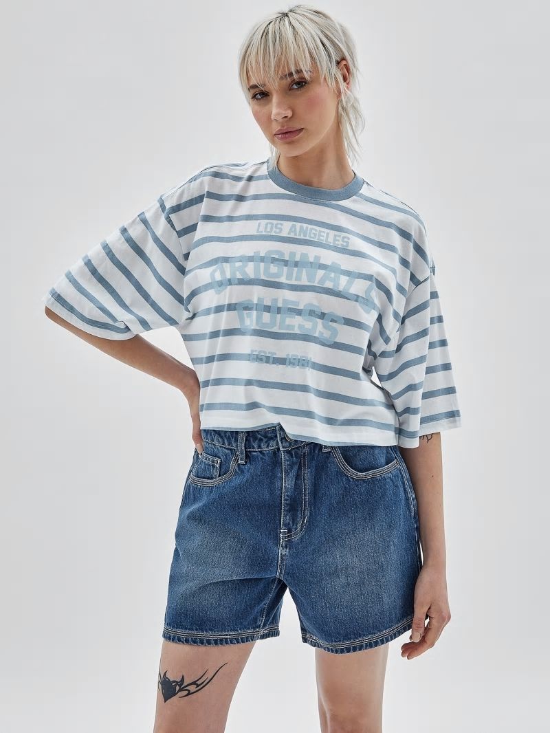 Guess GUESS Originals Striped Cropped Shirt - Aerial Blue Multi Guess GUESS Originals Striped Cropped Shirt - Aerial Blue Multi