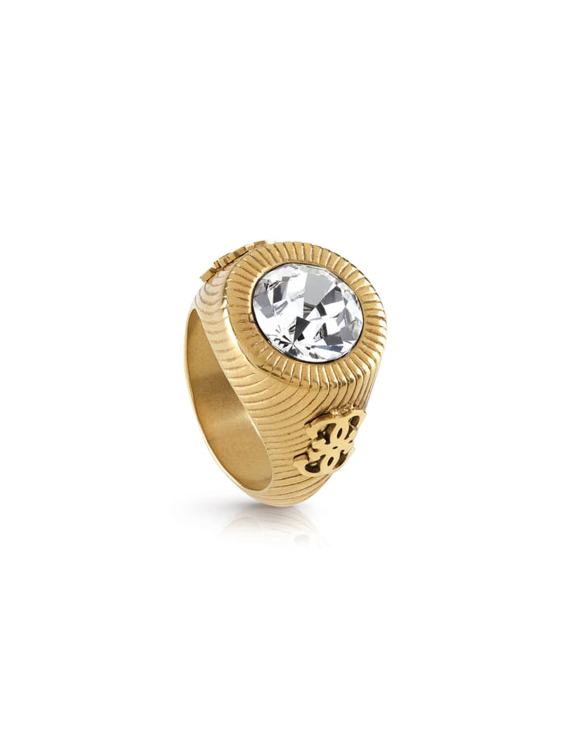 Guess Gold-Tone Crystal Logo Ring - Size 6 - Ag Guess Gold-Tone Crystal Logo Ring - Size 6 - Ag
