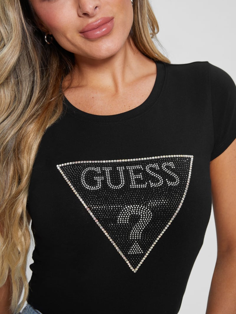 Guess Eco Crystal Triangle Logo Tee - Black Guess Eco Crystal Triangle Logo Tee - Black