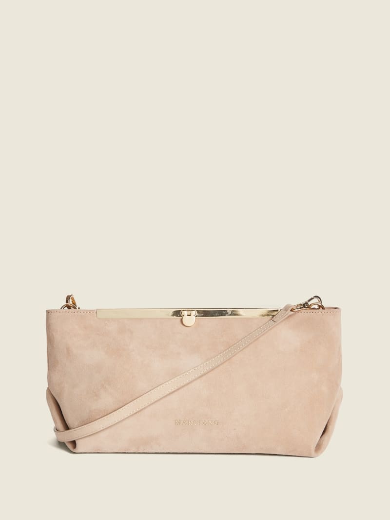 Guess Soft Suede Leather Clutch - Taupe Guess Soft Suede Leather Clutch - Taupe