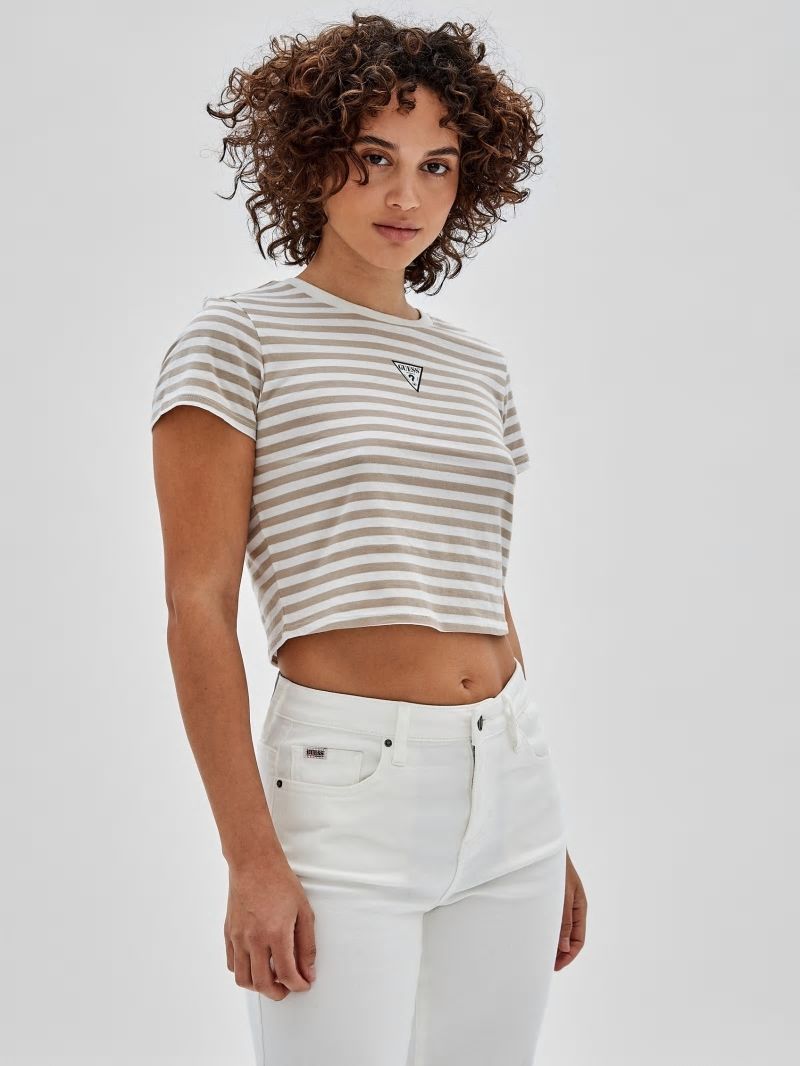 Guess GUESS Originals Eco Striped Baby Tee - White Peaks Multi Guess GUESS Originals Eco Striped Baby Tee - White Peaks Multi