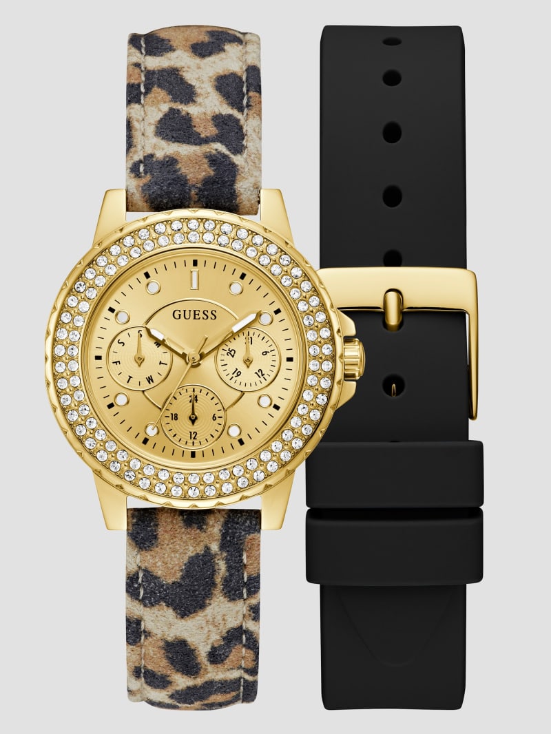 Guess Gold-Tone Leather Multifunction Watch - No Description Guess Gold-Tone Leather Multifunction Watch - No Description