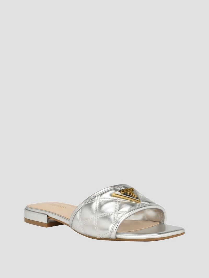 Guess Tameli Icon Slide Sandals - Silver 040 Guess Tameli Icon Slide Sandals - Silver 040
