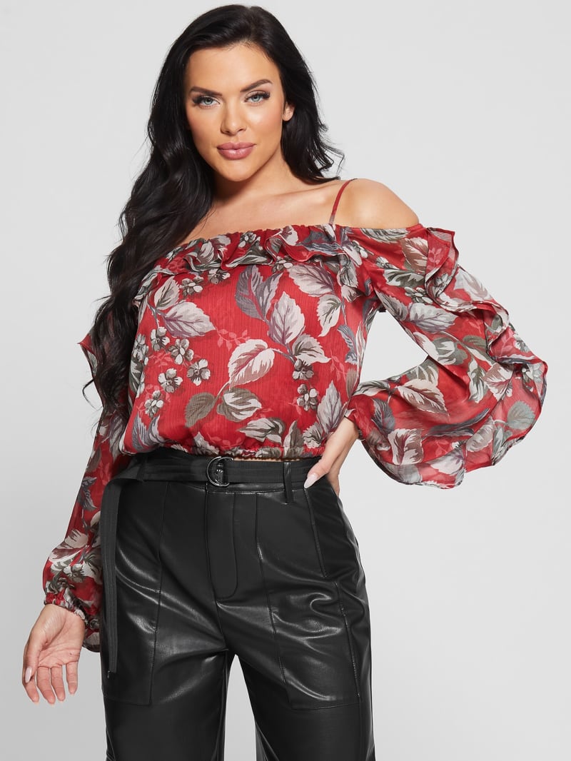 Guess Eco Iggy Floral Ruffle Top - Coachwood Estate Print Guess Eco Iggy Floral Ruffle Top - Coachwood Estate Print