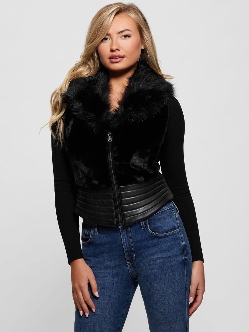 Guess Jodie Faux-Fur Vest - Jet Black Multi Guess Jodie Faux-Fur Vest - Jet Black Multi