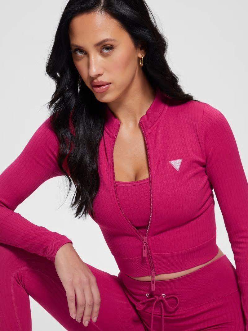 Guess Seamless Ribbed Zip Active Top - Private Purple Guess Seamless Ribbed Zip Active Top - Private Purple