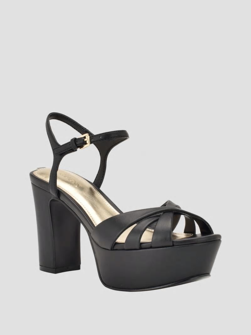 Guess Haylo Crisscross Platform Block Heels - Black 002 Guess Haylo Crisscross Platform Block Heels - Black 002
