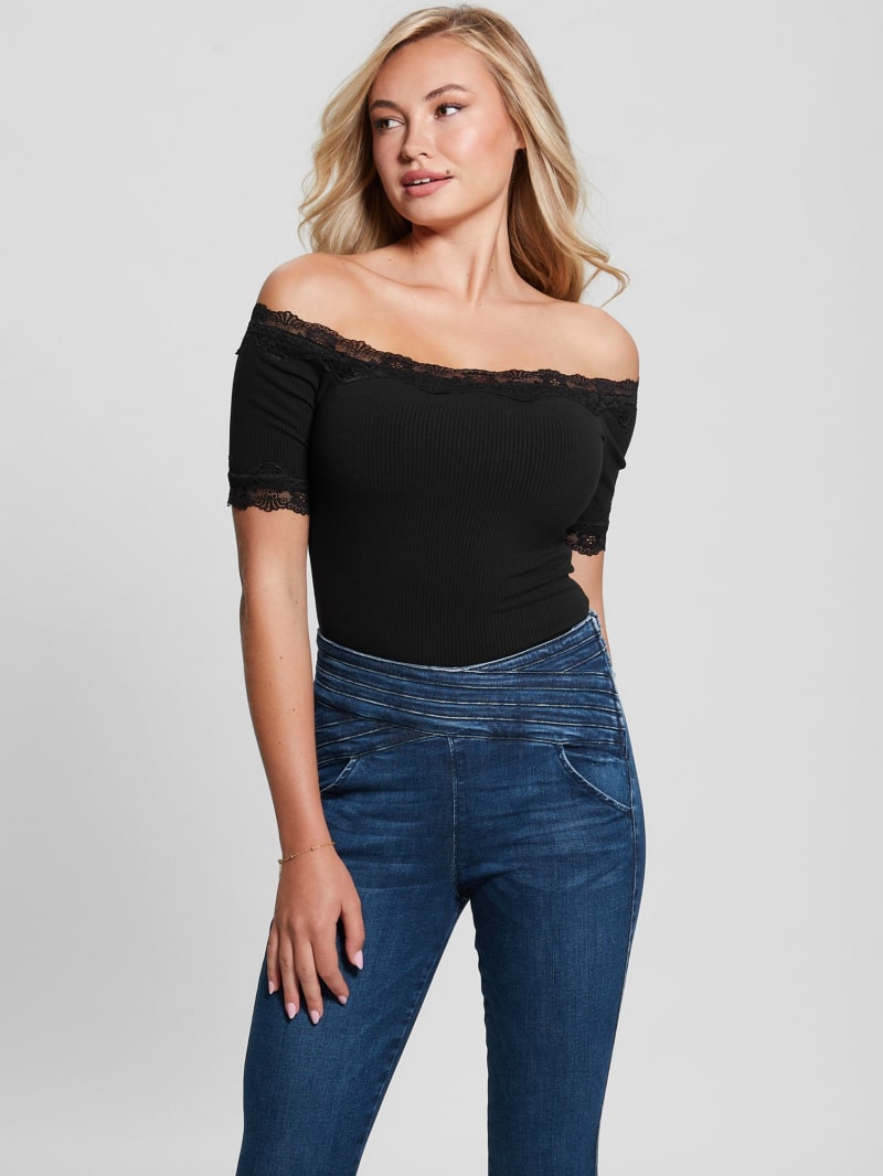 Guess Mei Lace Off-the-Shoulder Top - Black Guess Mei Lace Off-the-Shoulder Top - Black