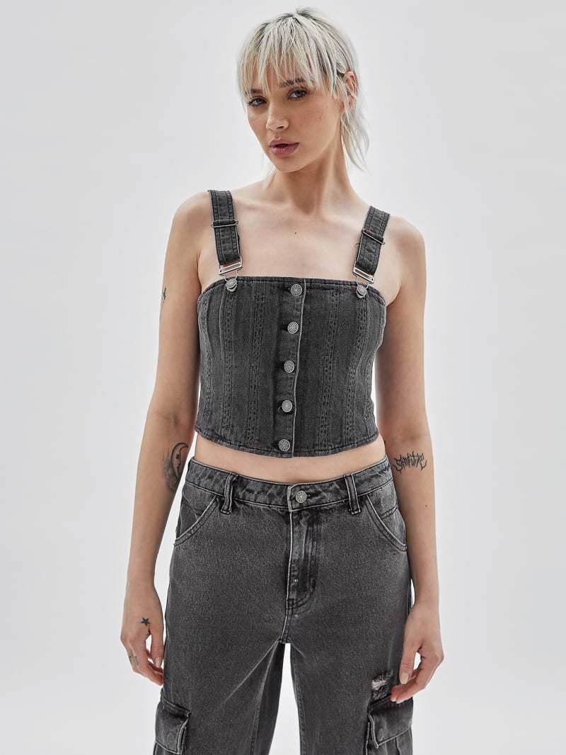 Guess GUESS Originals Bustier Denim Top - Go Washed Grey Guess GUESS Originals Bustier Denim Top - Go Washed Grey